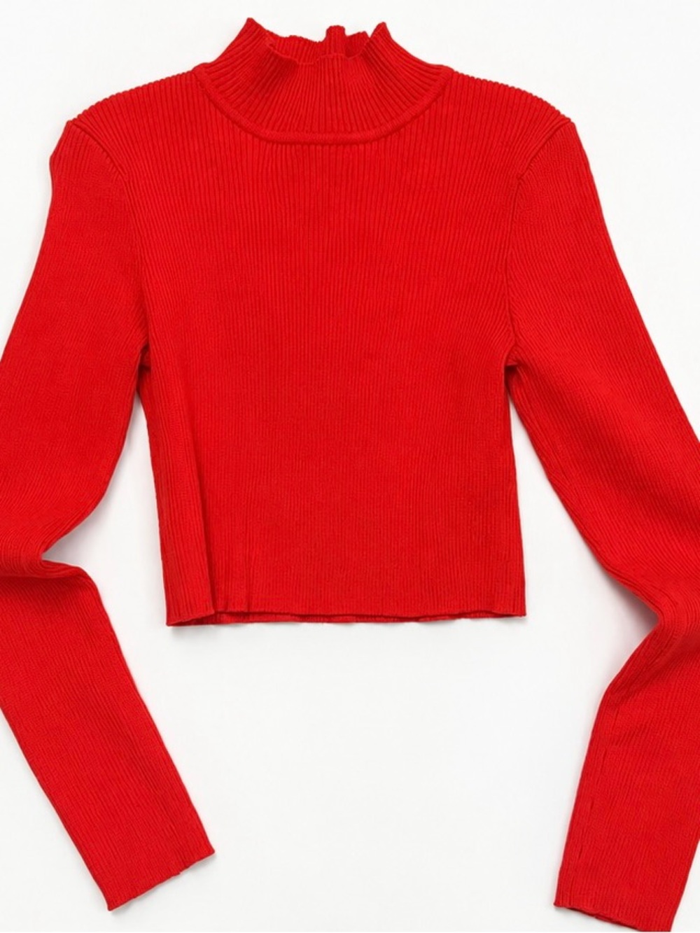 Ribbed Mock-Neck Red Crop Top